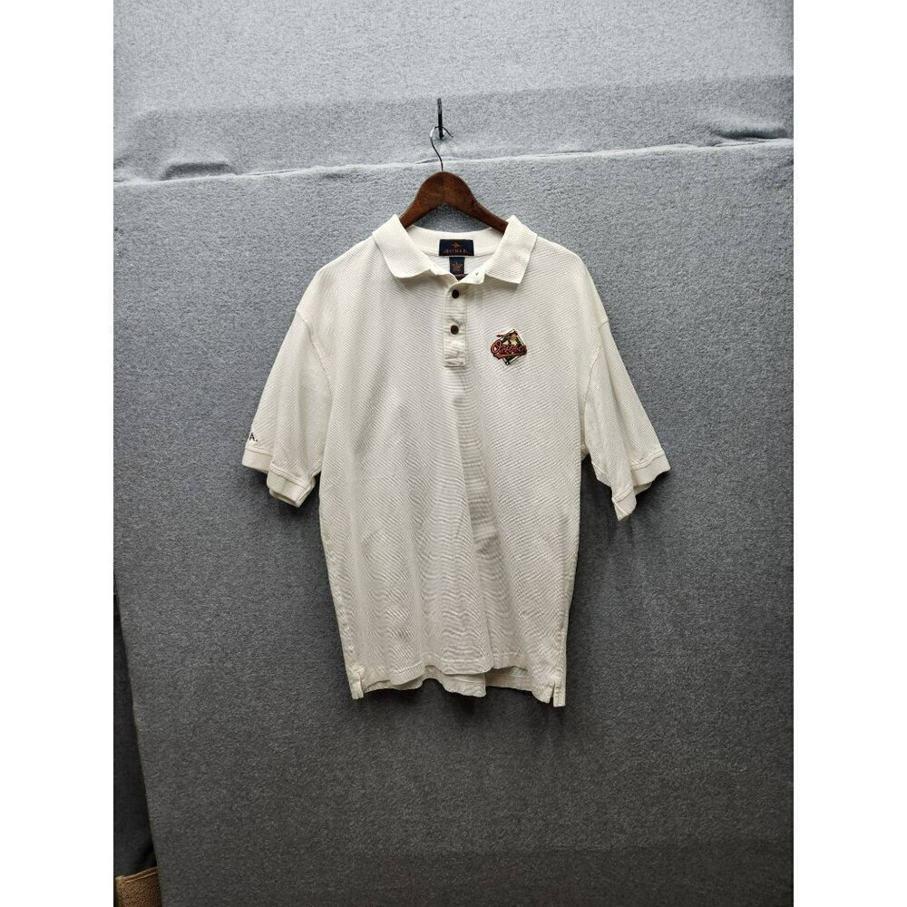 Antigua Mens Orioles Polo‎ Shirt White Short Sleeve 100% Cotton Embroidered Logo